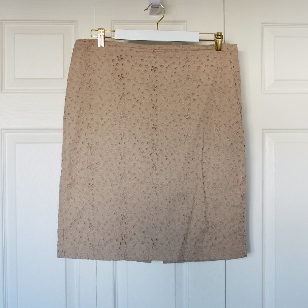 Talbots tan beige eyelet cotton pencil skirt size 12